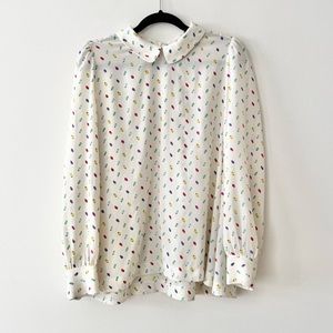 Kate Spade Cream Silk Abstract Print Blouse